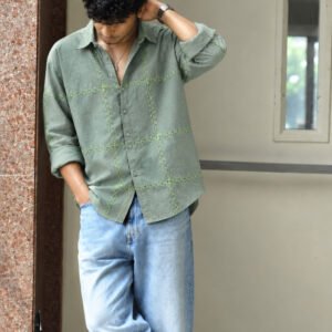 Milbas Royal Stitch Embroidery Shirt (Olive Green)